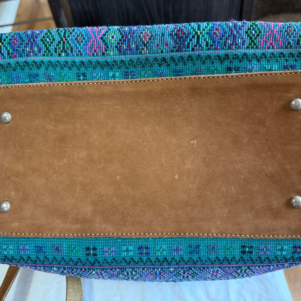 Boho Woven Tapestry Satchel Bag Crossbody with Trim Vintage Style - Picture 5 of 7
